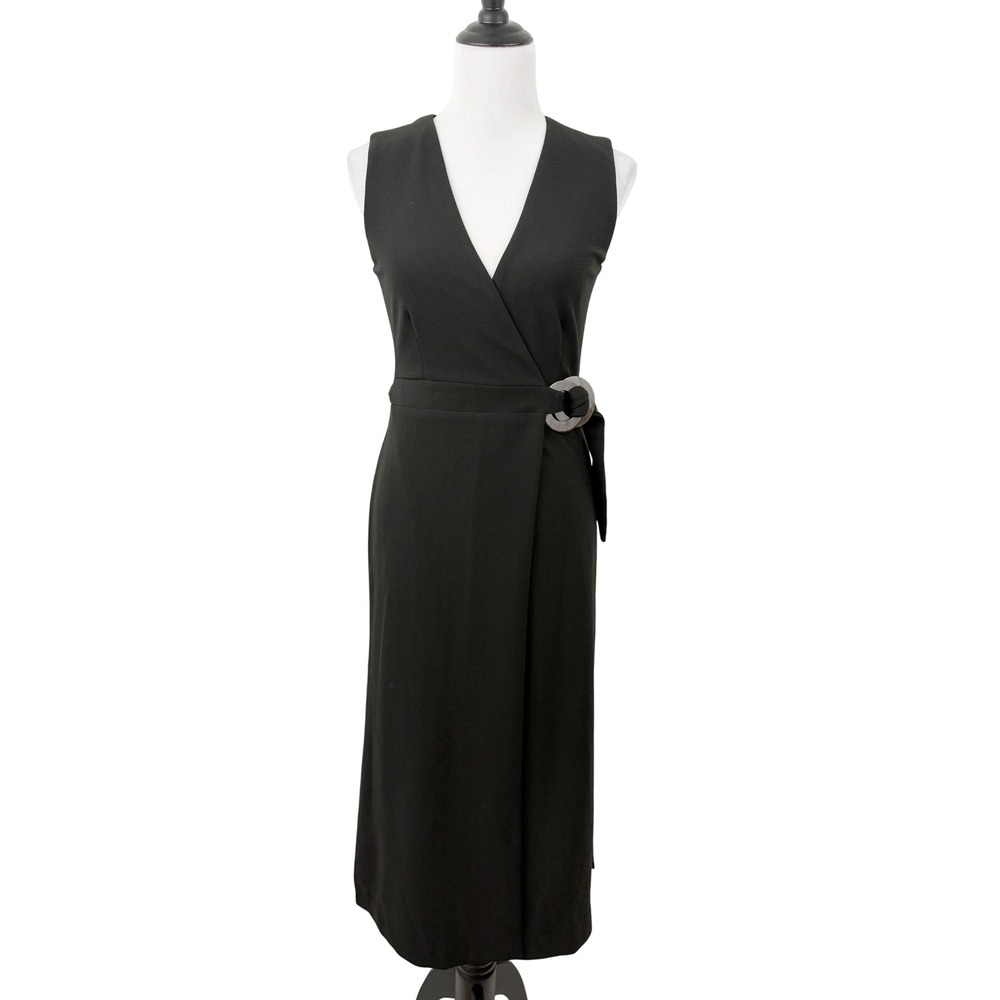Anthropologie Hutch Black Textured Wrap Midi Dress Size S Sleeveless V-Neck